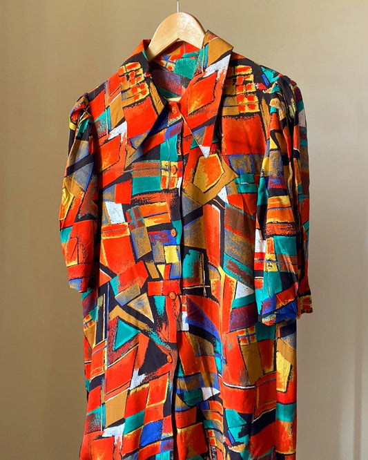 Geometric Multi Print Vintage Shirt