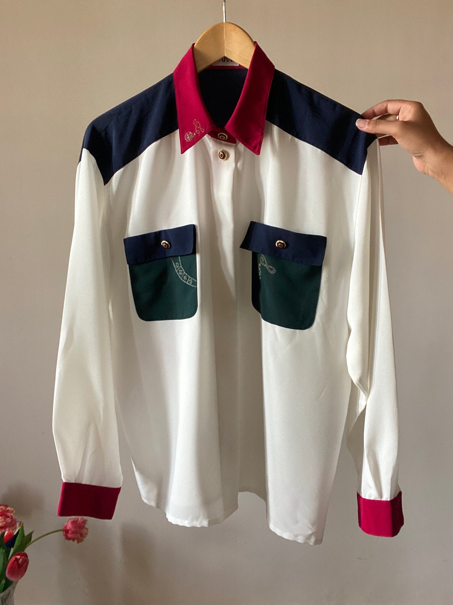 Colour Block Embroidered Vintage Shirt