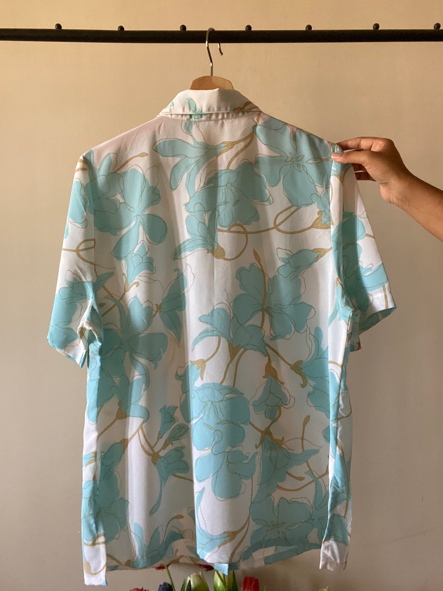 Abstract Blue Floral Print Vintage Shirt