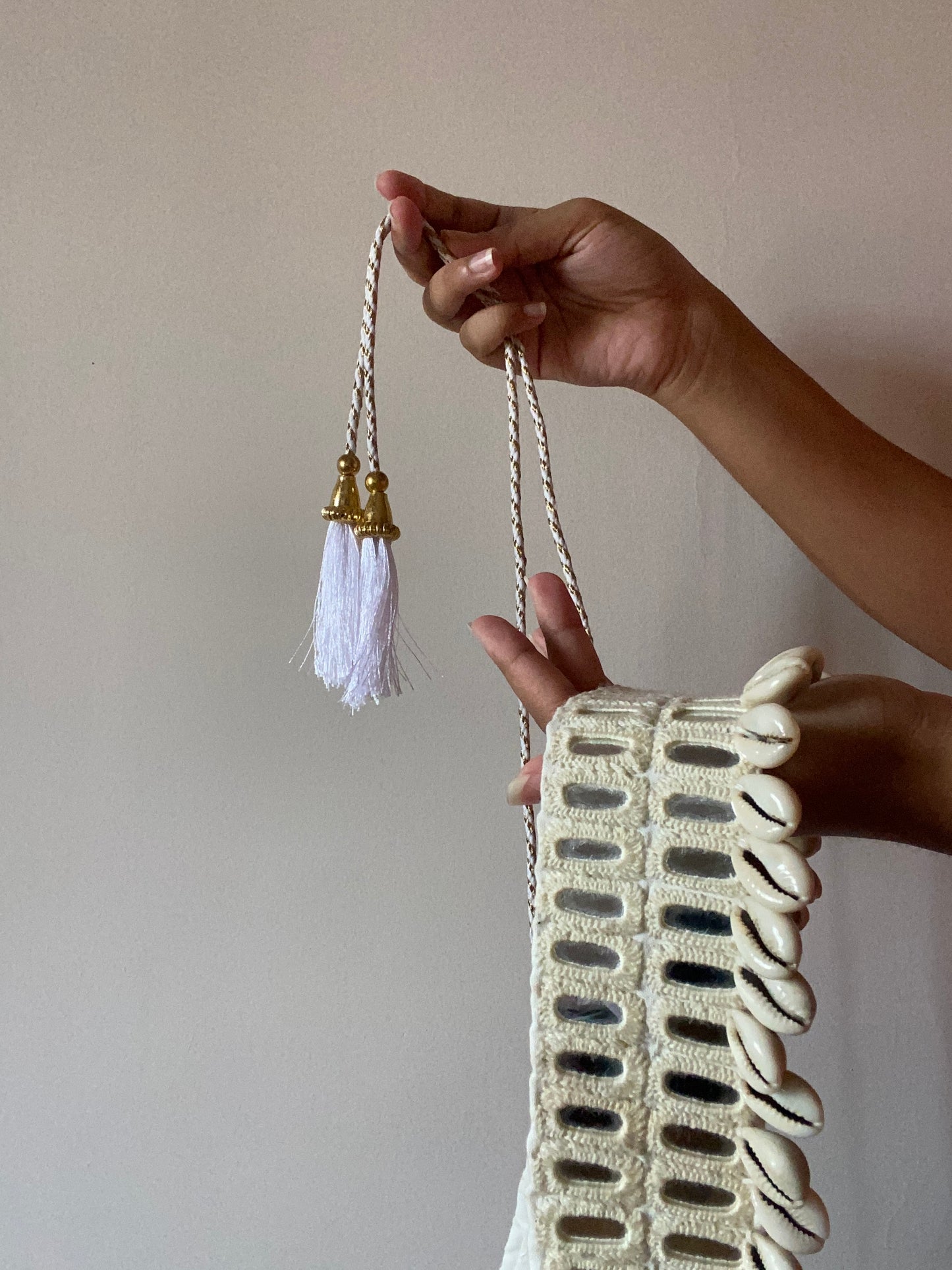 Vintage Mirror and Shell Handmade Belt In White
