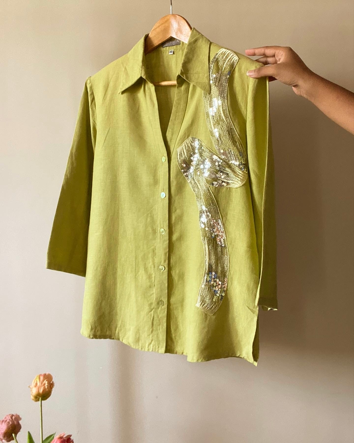 Embellished Vintage Linen Shirt