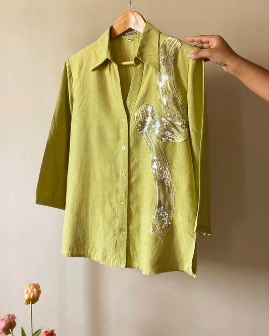 Embellished Vintage Linen Shirt