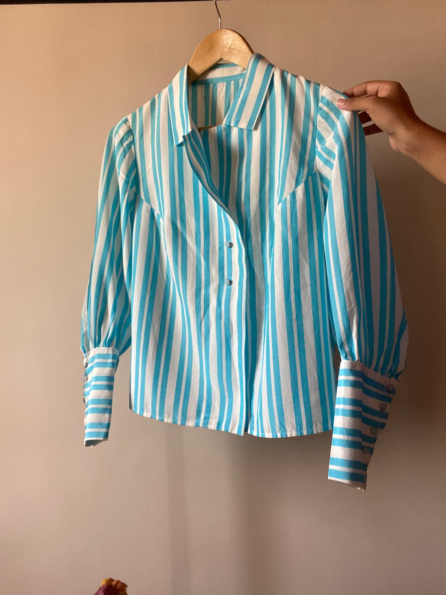 Vintage Striped Shirt With Puff Sleeves