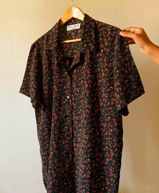 Crinkled Vintage Floral Print Shirt