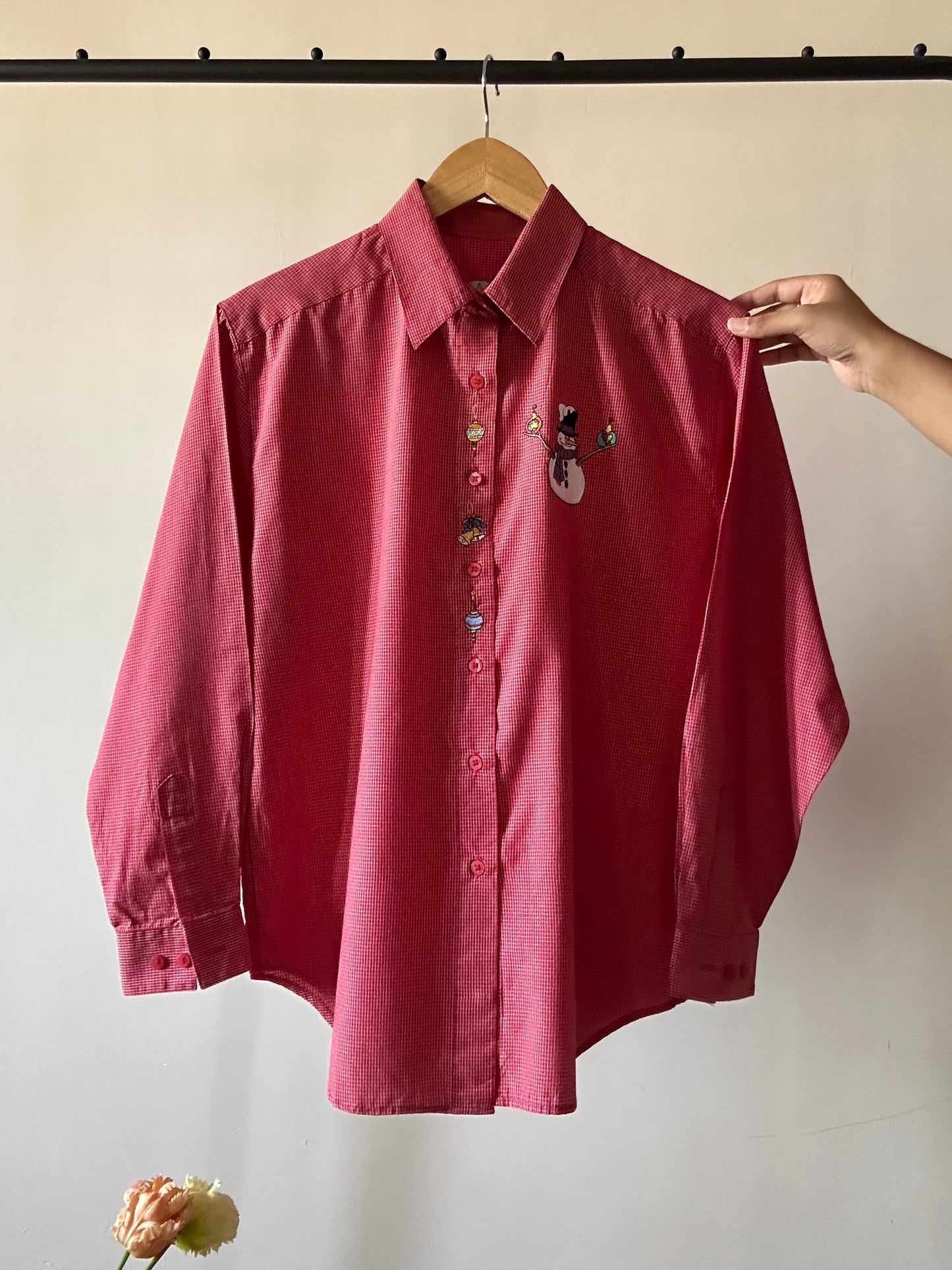 Checked Snowman Embroidered Vintage Shirt