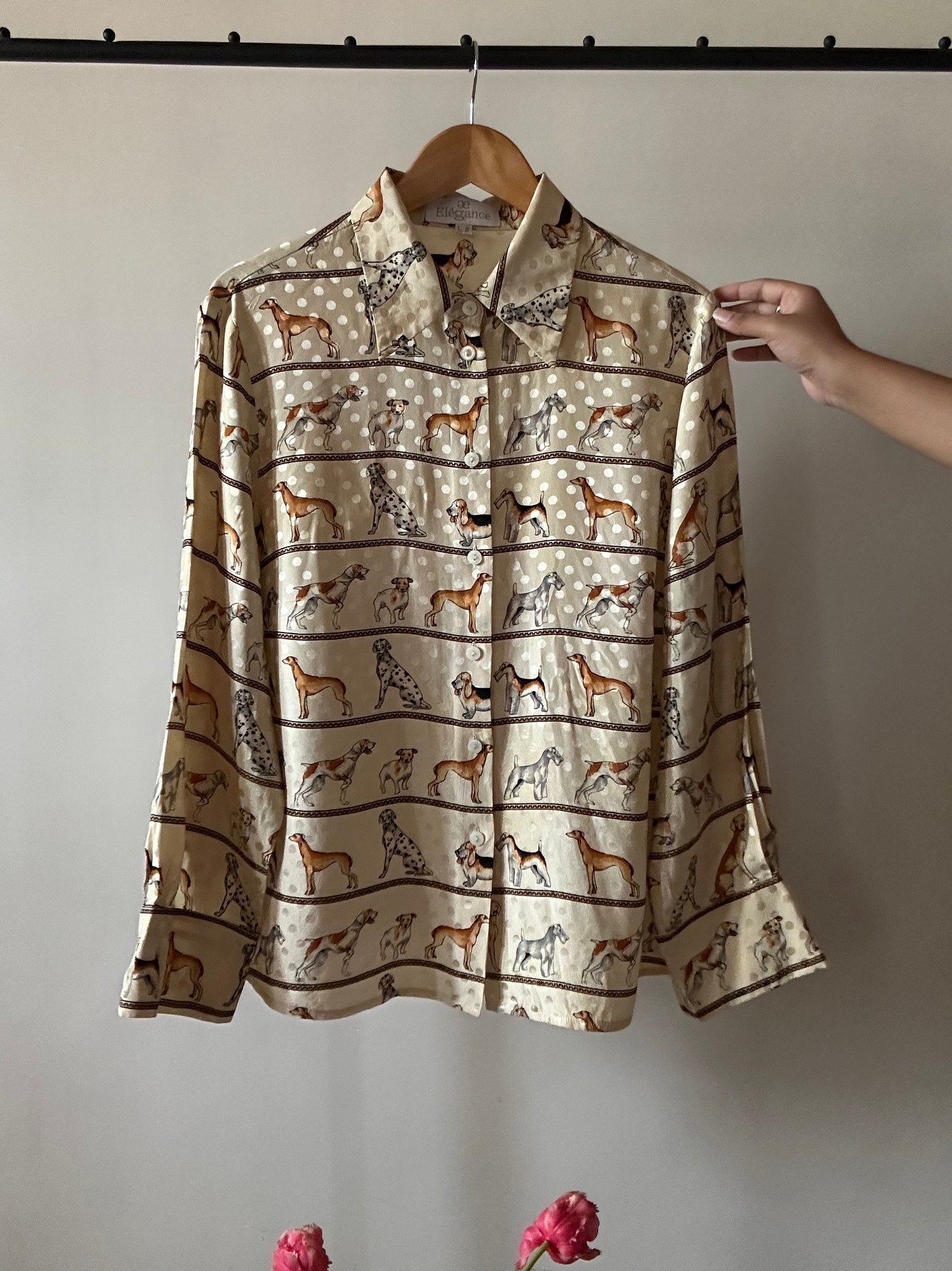 Vintage Doggu Print Silk Shirt