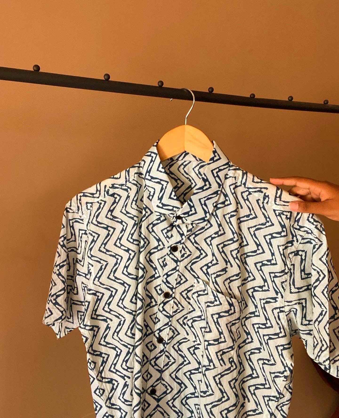 Blue Zick Zack Print Shirt