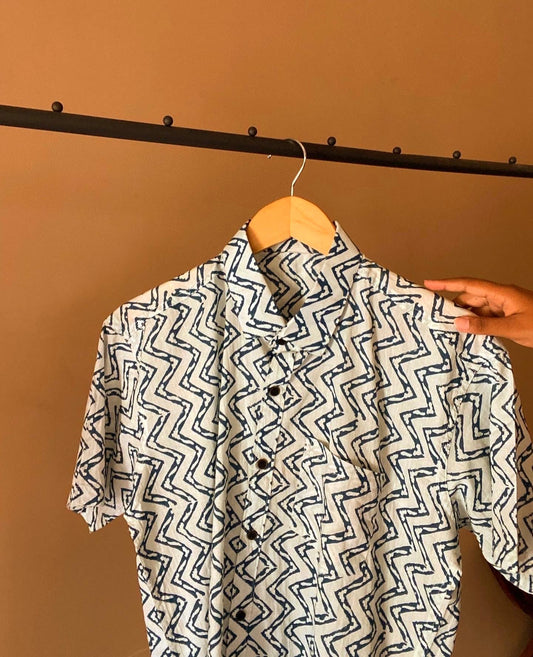 Blue Zick Zack Print Shirt