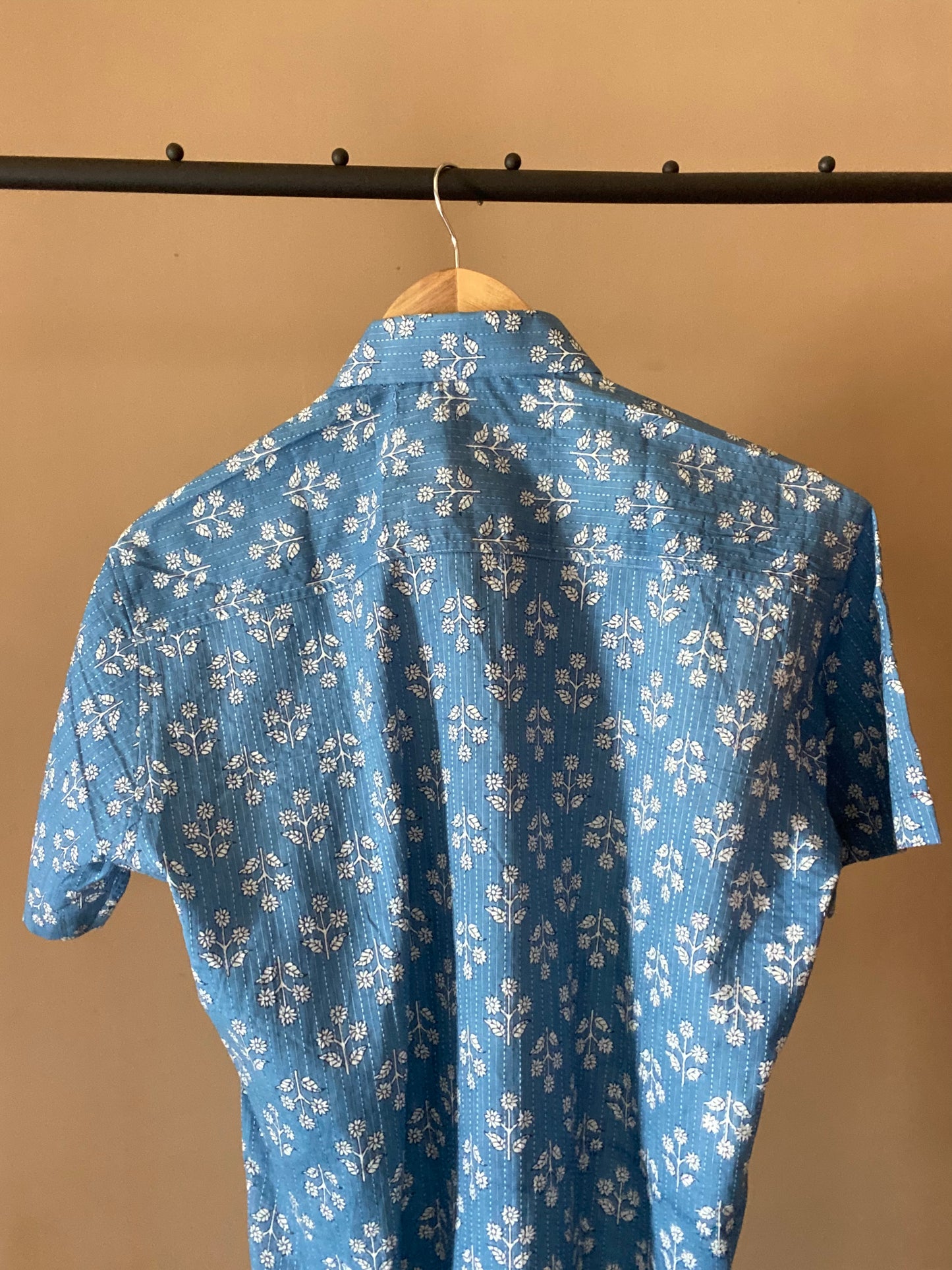 Blue Floral Shirt With Stitch Details