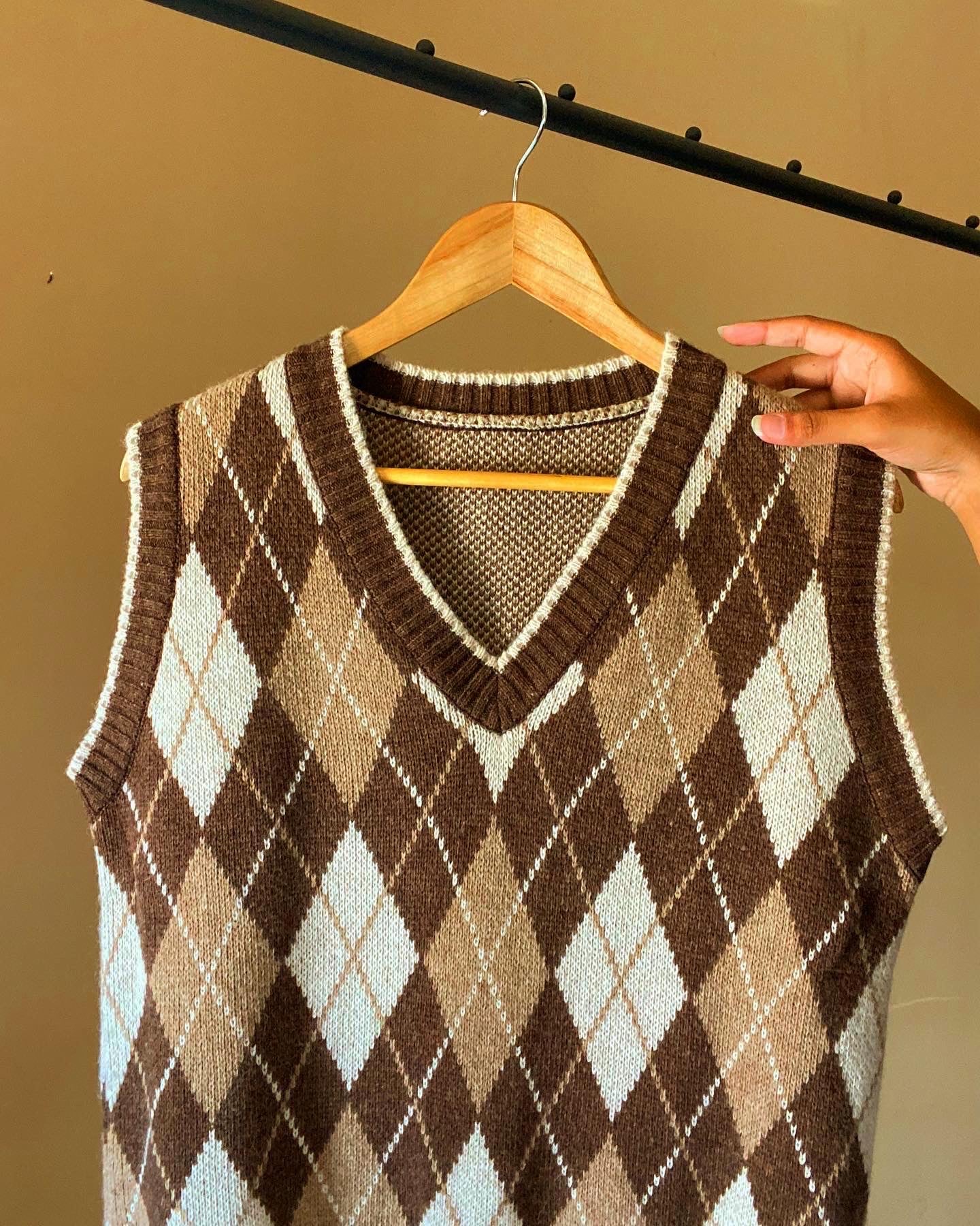 Brown Vintage Argyle Sweater Vest