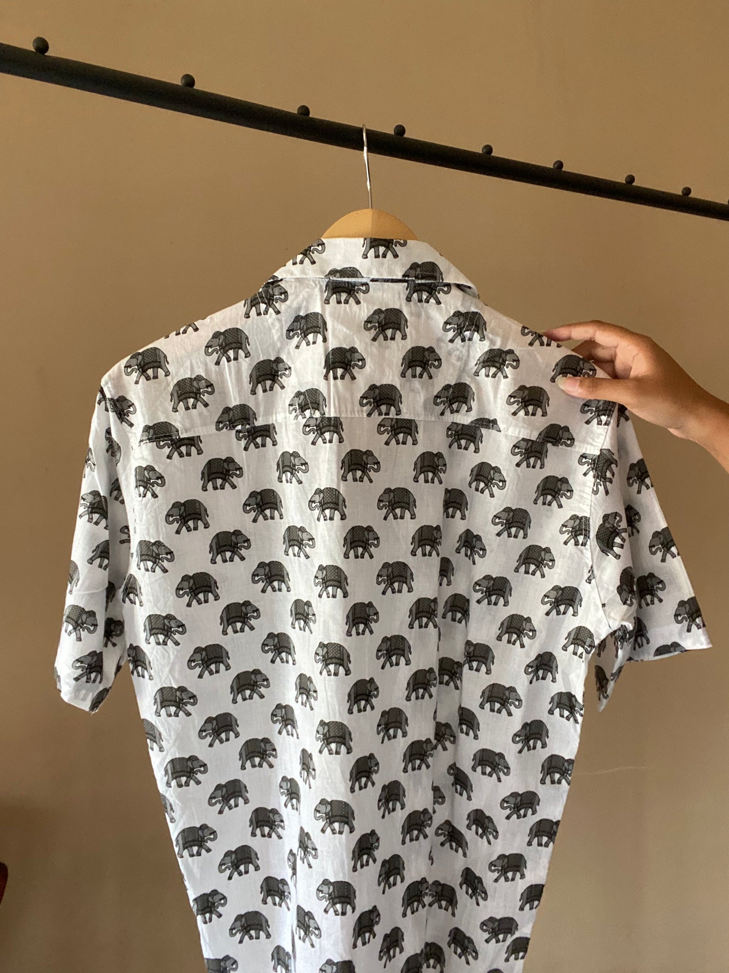 White and Grey Elephant Handprinted Shirt