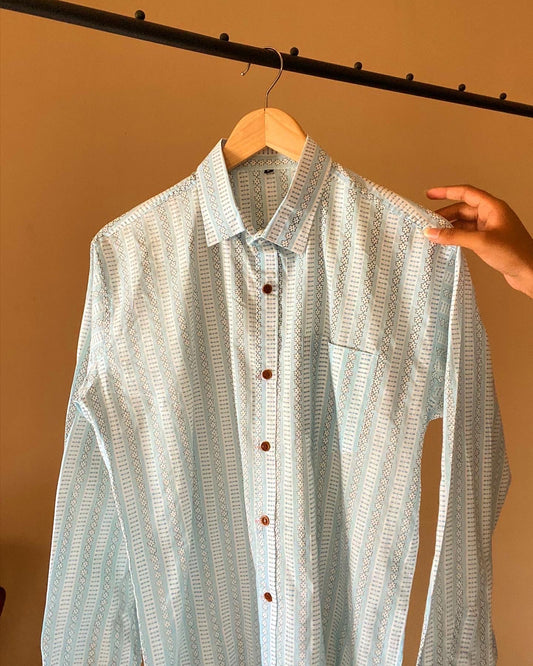Blue Line and Floral Print Shirt