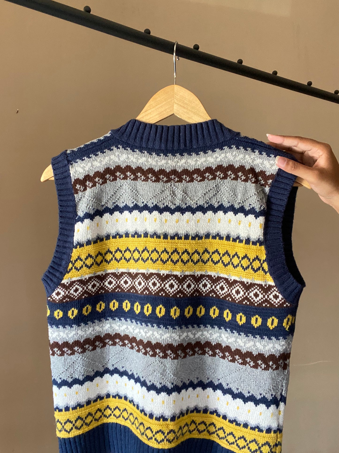 Blue Multi Coloured Vintage Inspired Sweater Vest
