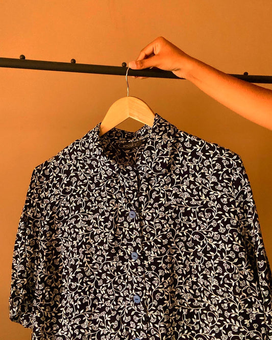 Blue And White Floral Vintage Shirt