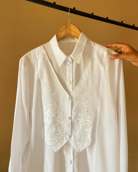 White Vintage Shirt With Attached Vest