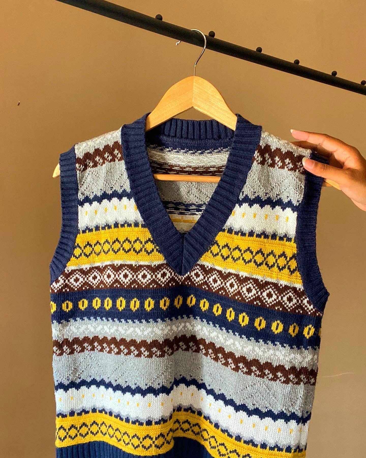 Blue Multi Coloured Vintage Inspired Sweater Vest