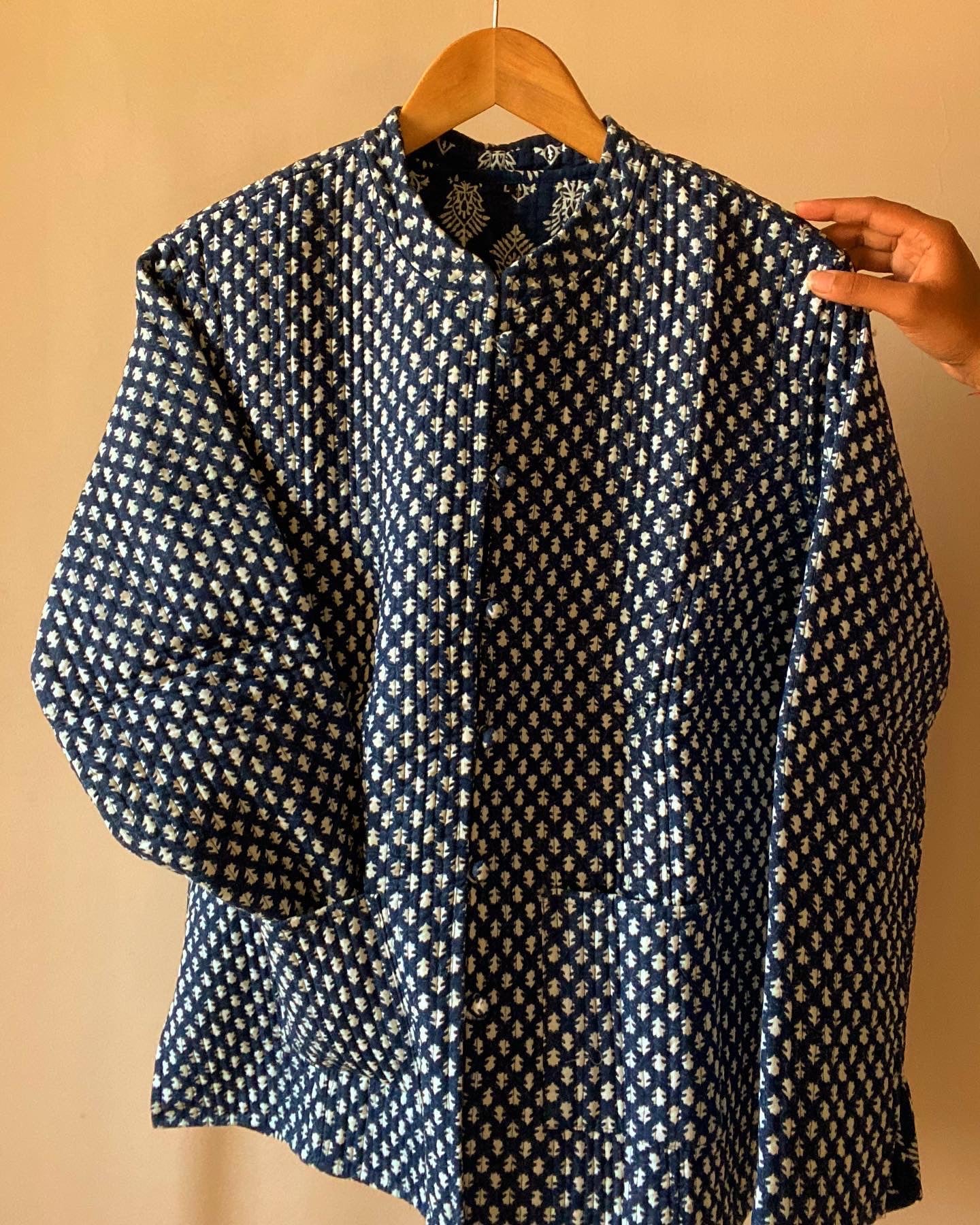 Indigo Block Print Quilted Jacket