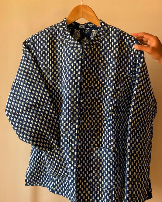 Indigo Block Print Quilted Jacket
