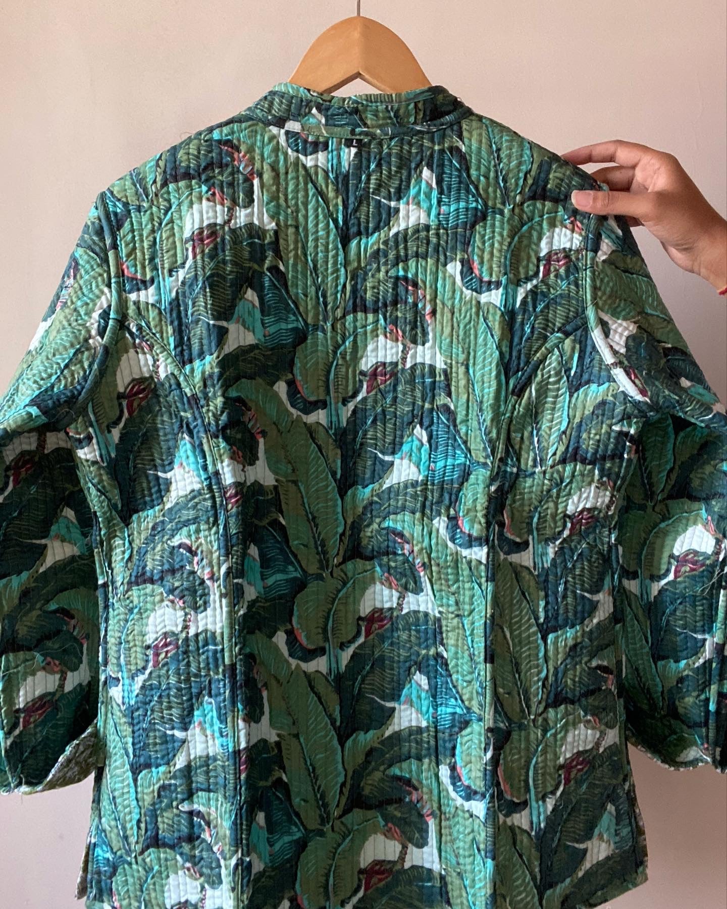 Green Block Print Quilted Jacket