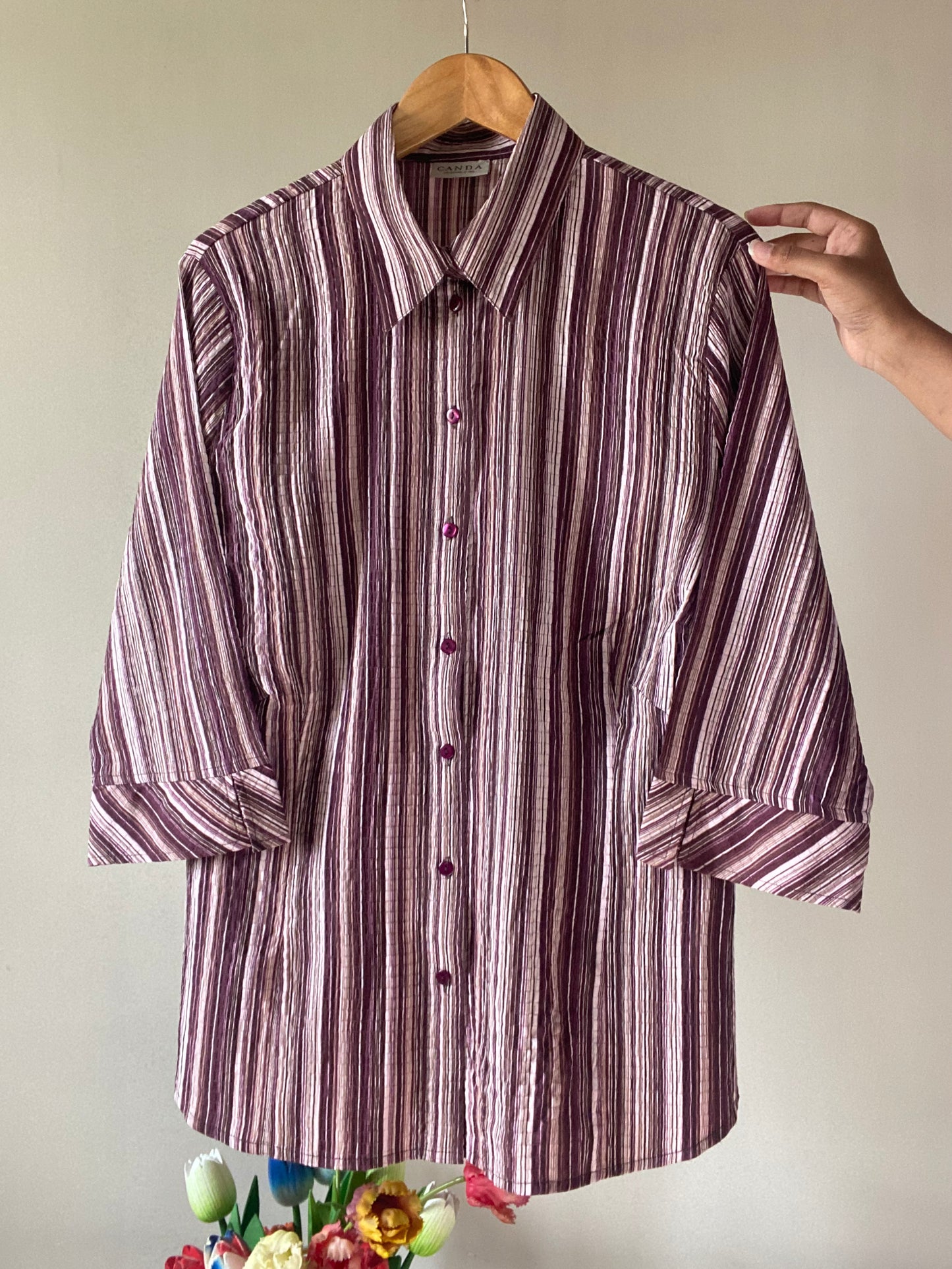 Crinkle Textured Stripes Print Vintage Shirt