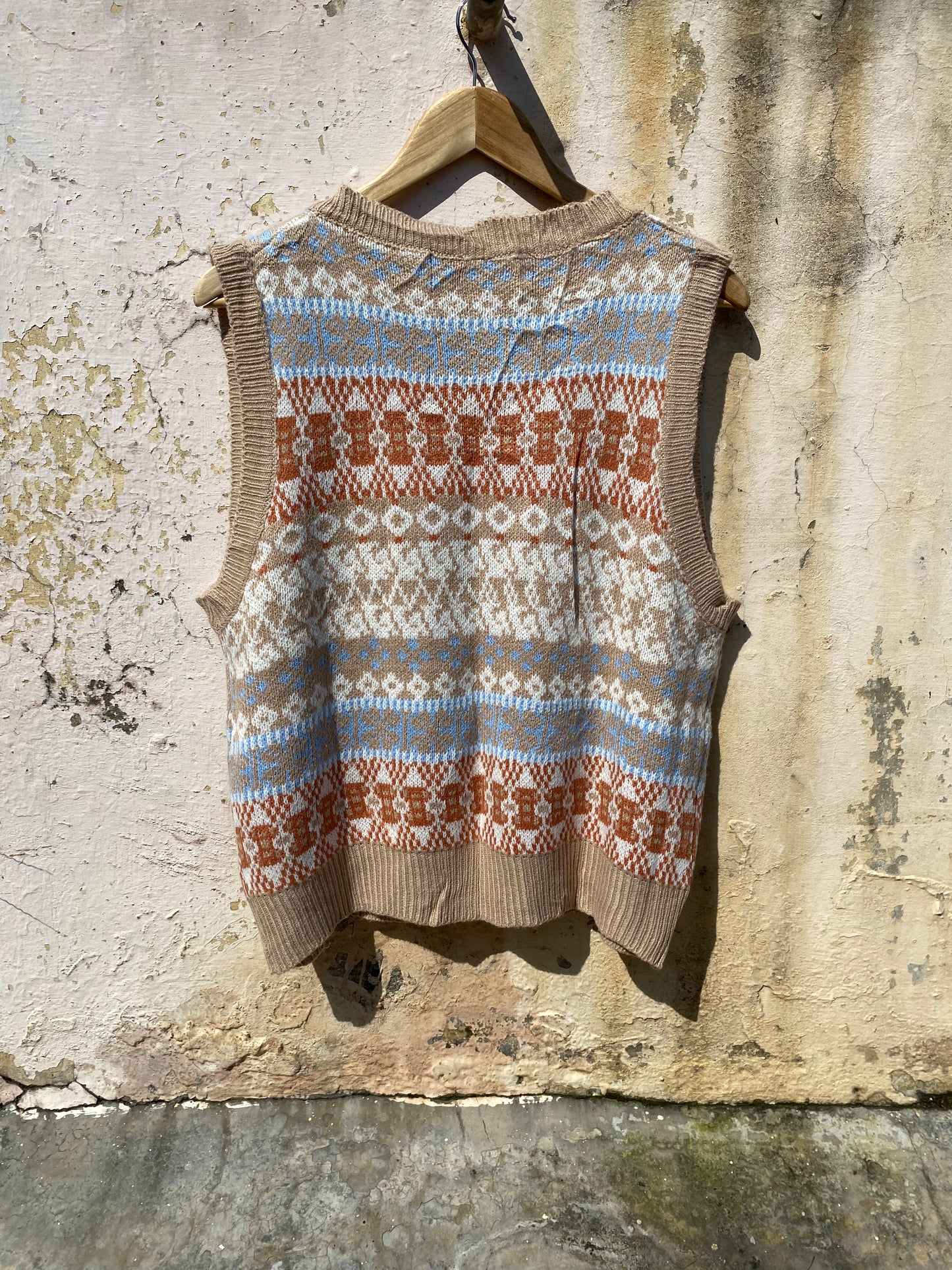 Brown Multi Pattern Vintage Sweater Vest