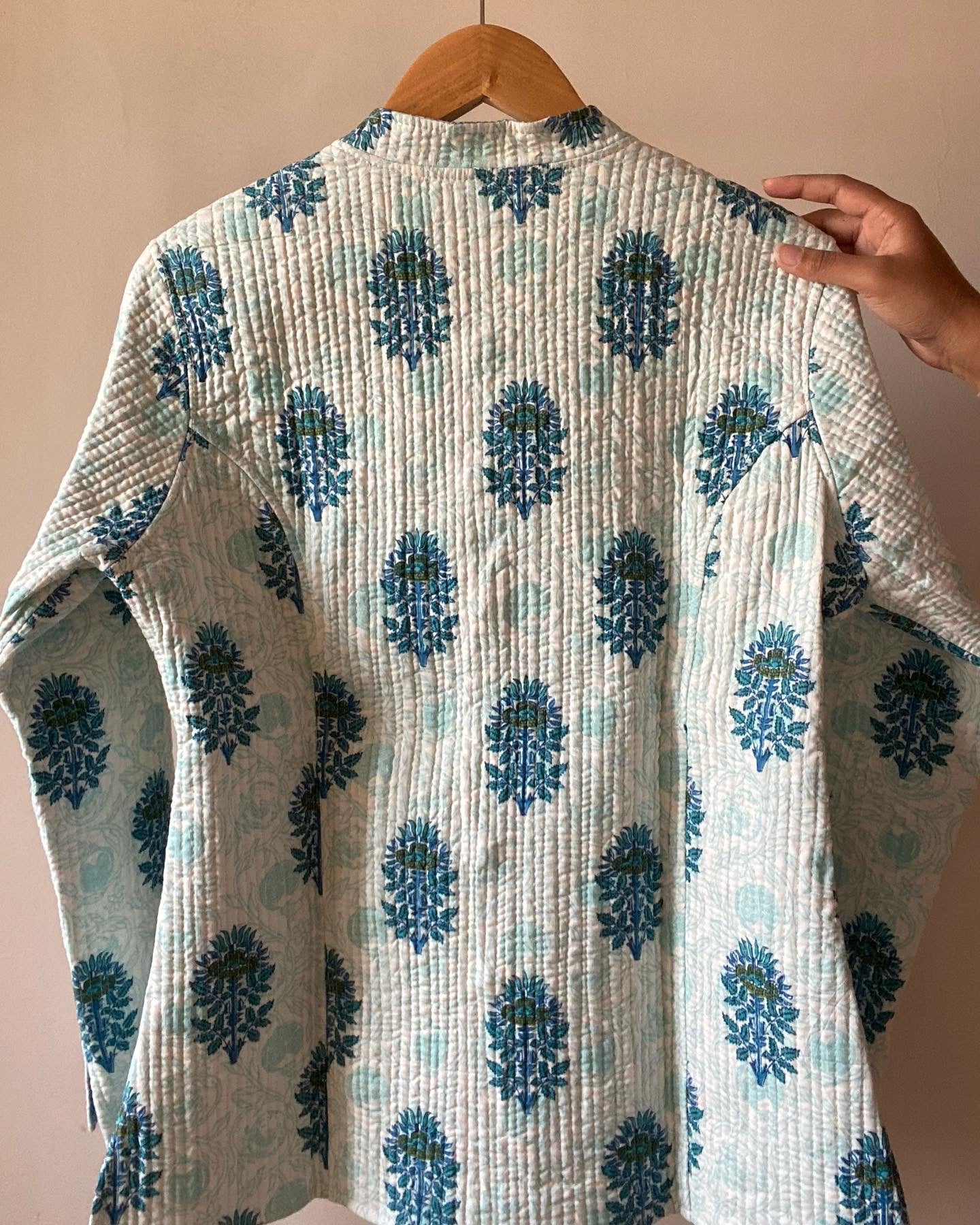 Blue Block Print Quilted Jacket