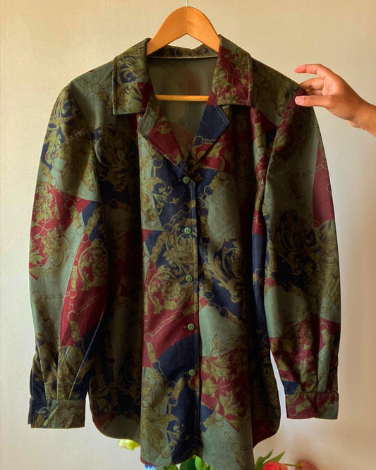Vintage Baroque Print Suede Shirt