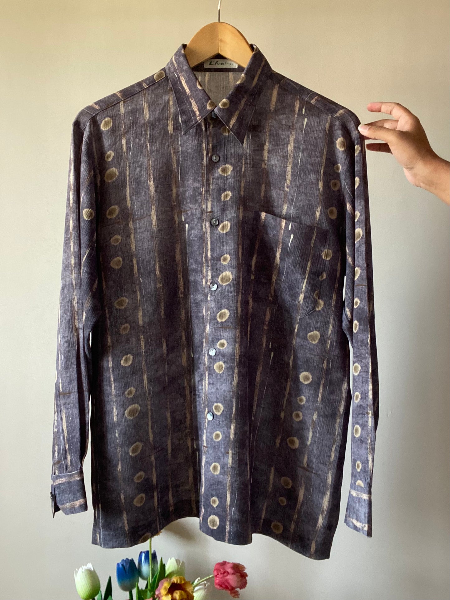 Semi Sheer Abstract Print Textured Vintage Shirt