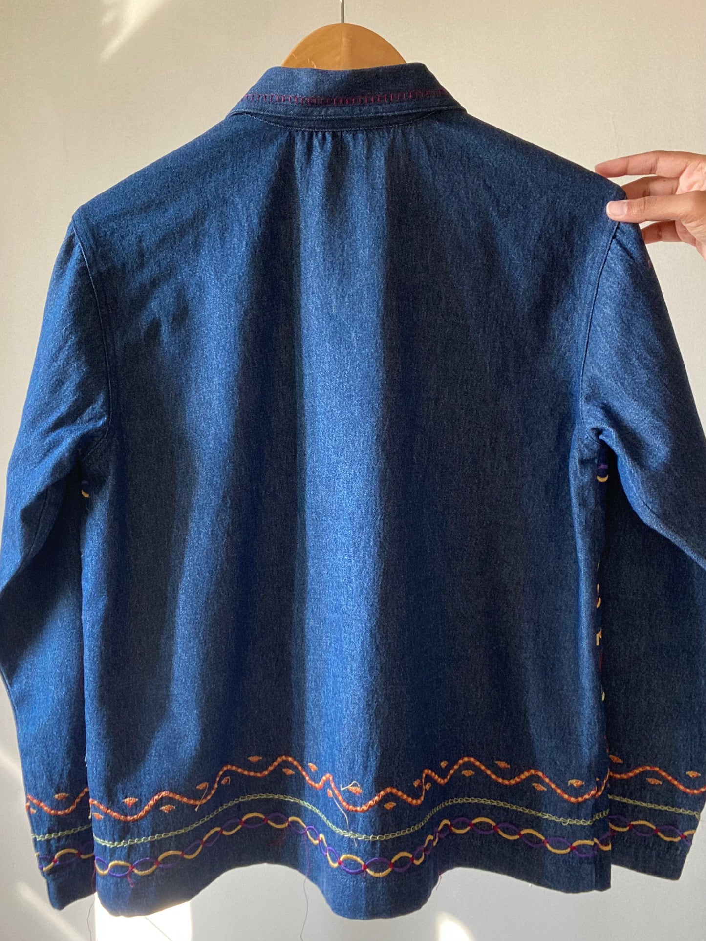 Vintage Abstract Embroidered Denim Shaket