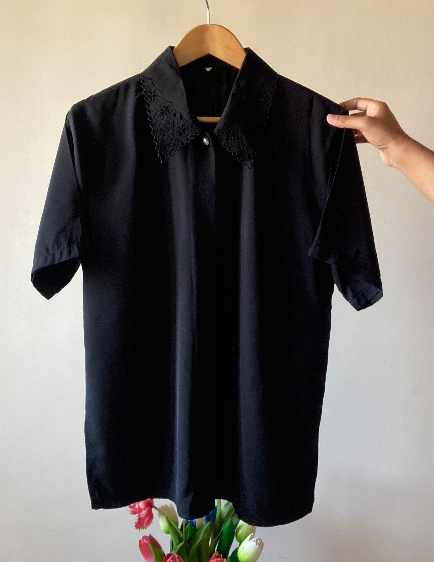 Black Embroidered Collar Vintage Shirt