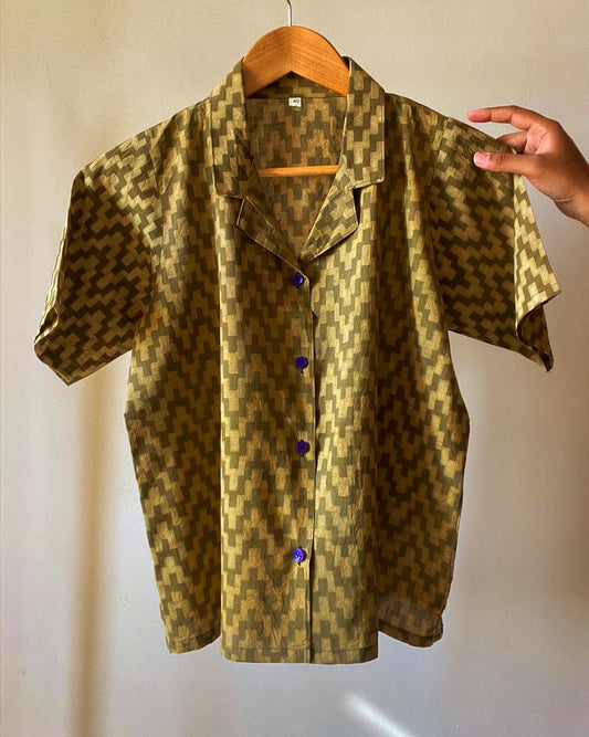 Brick Zik Zak Pattern Vegetable Hand Dyed Shirt