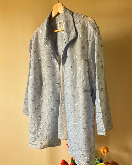 All Over Embroidered Vintage Front Open Shirt