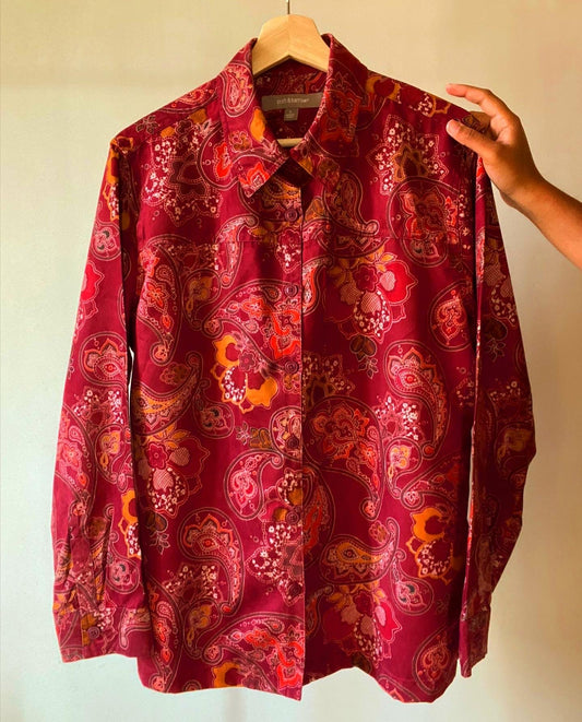 Vintage Ethnic Print Suede Shirt