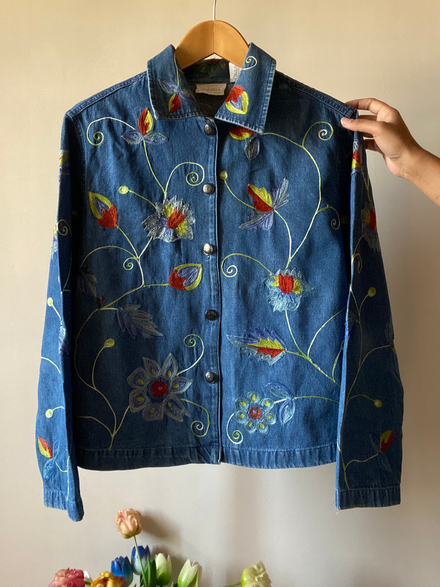 Vintage Denim Floral Embroidered Jacket