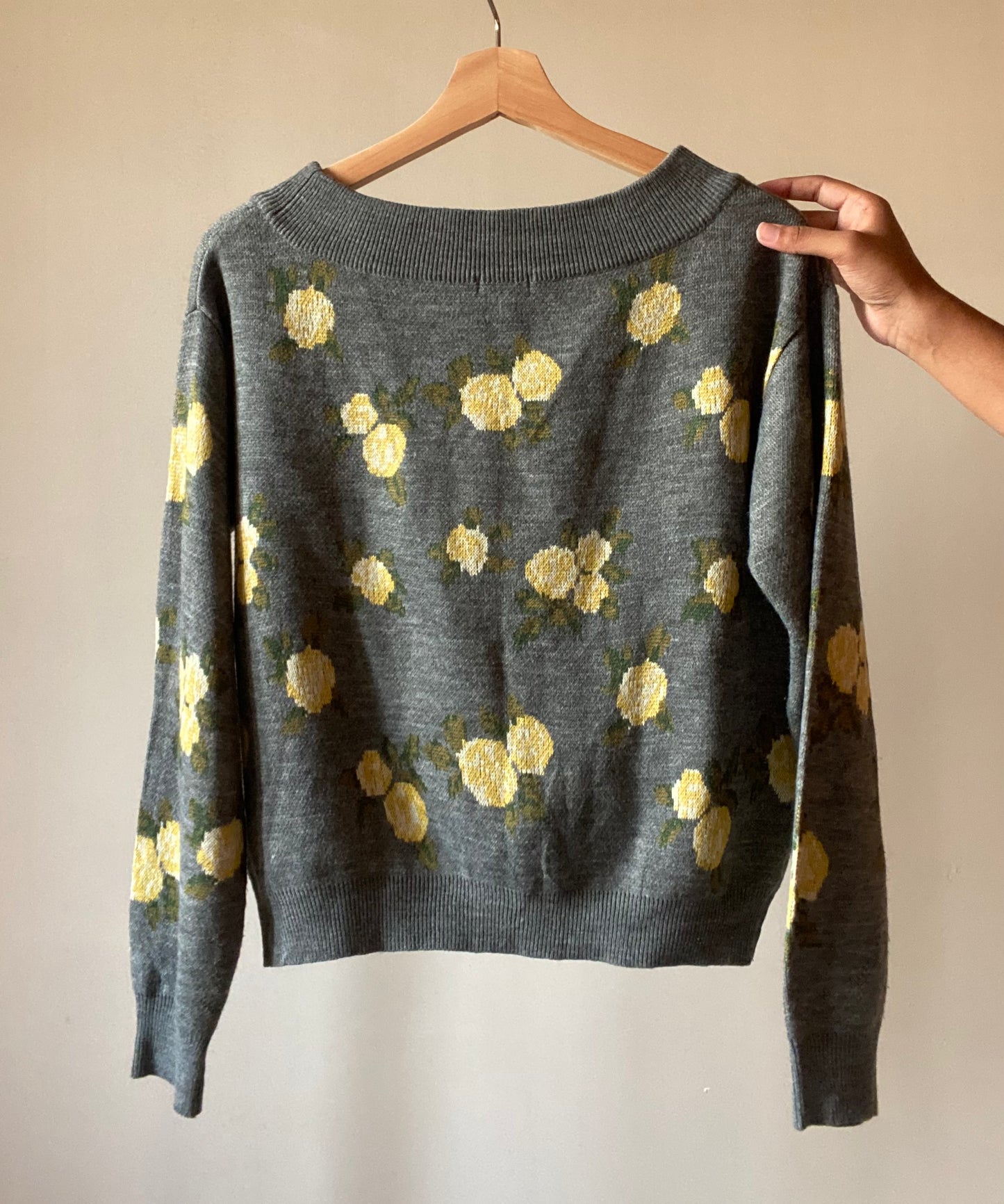 Yellow Floral Vintage Boat Neck Pullover