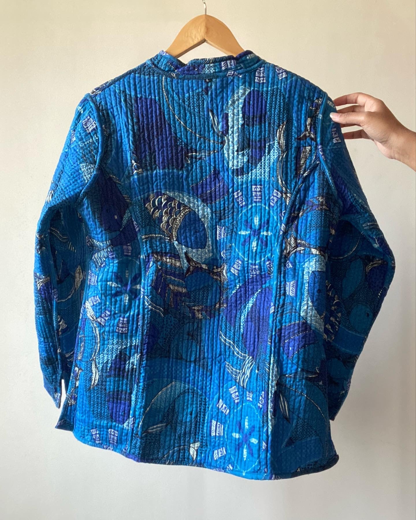 Blue Zik Zak Blockprint Reversible Cotton Quilted Jacket