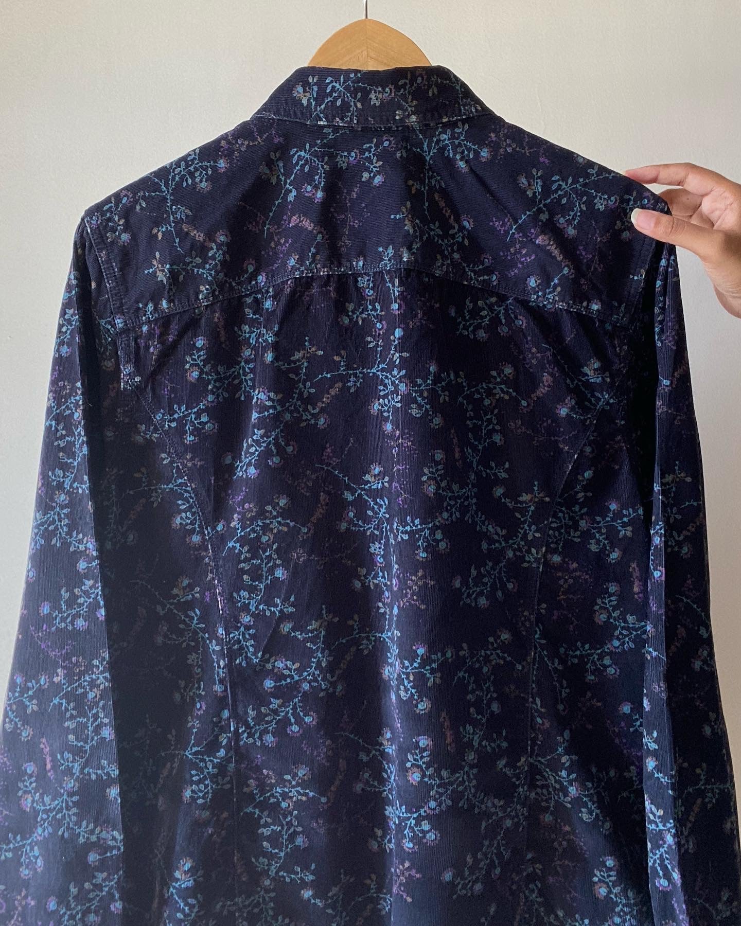 Floral Dark Blue Corduroy Shirt