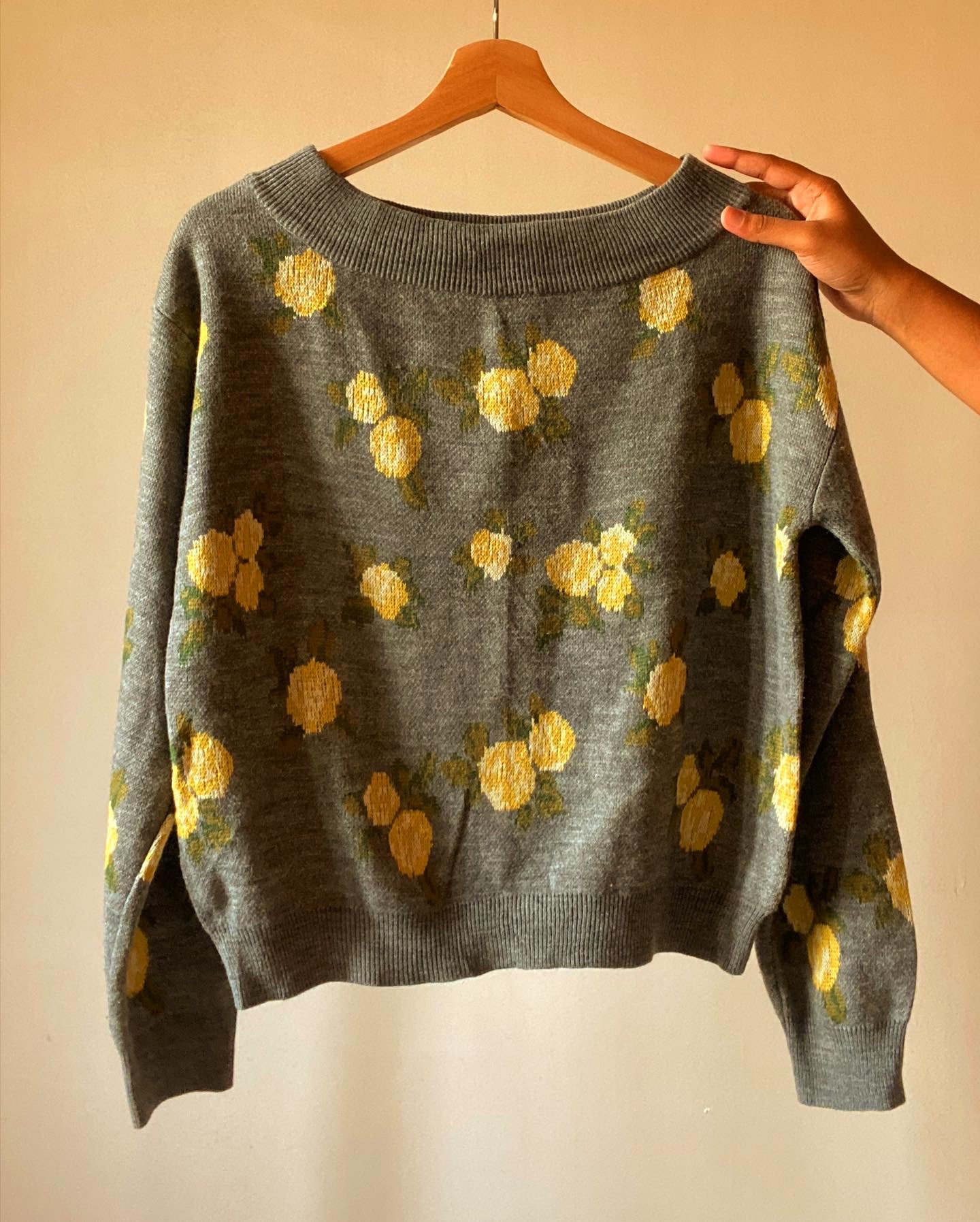 Yellow Floral Vintage Boat Neck Pullover