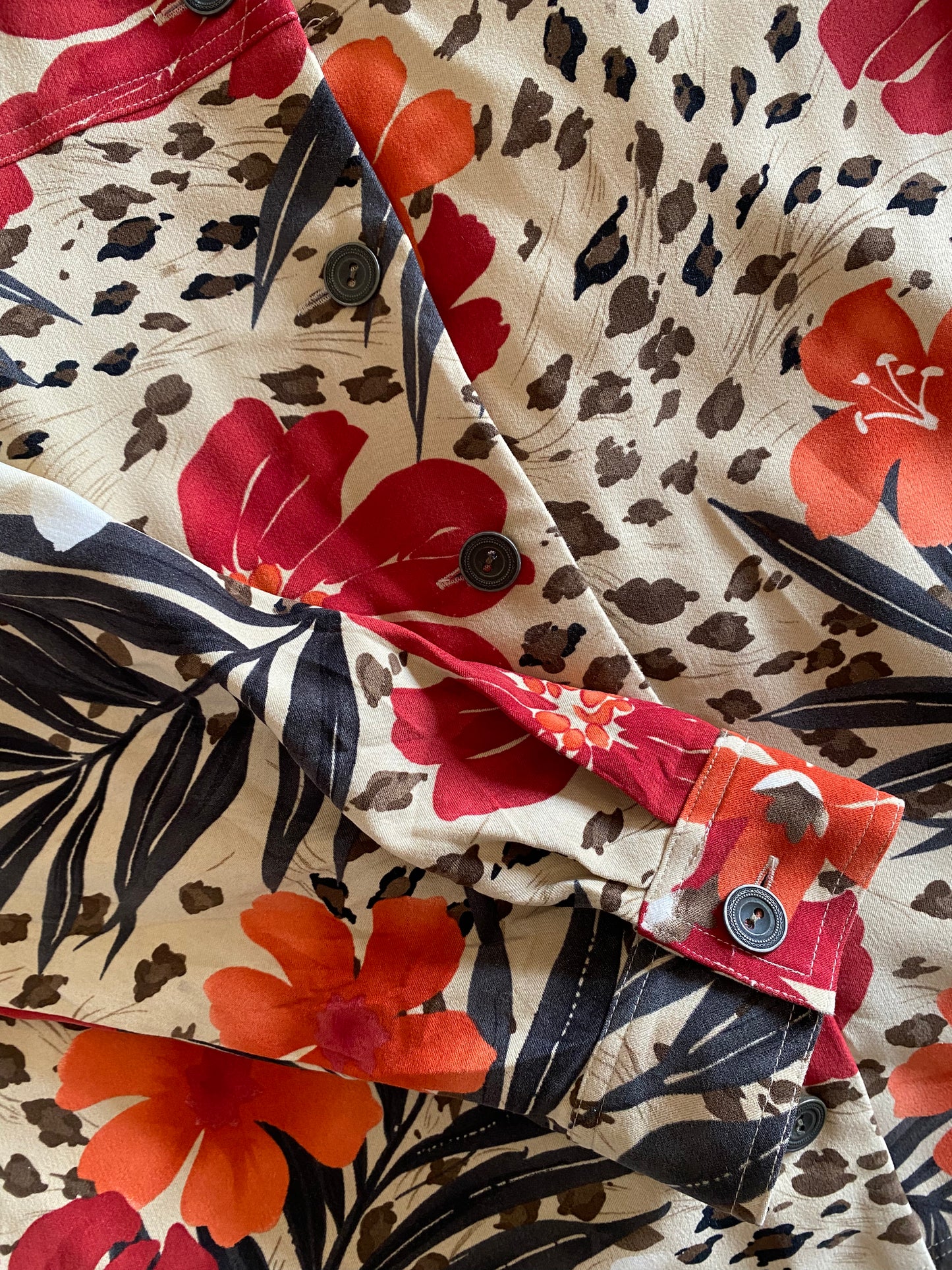 Animal and Floral Print Vintage Suede Shirt