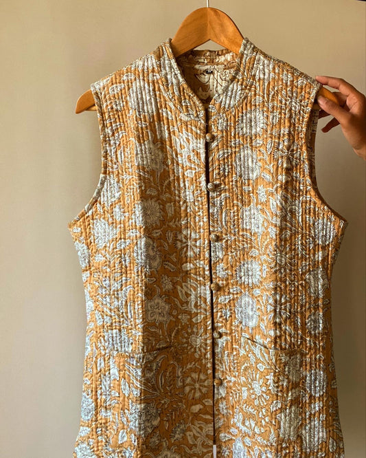 Ethnic Motif Block Print Quilted Half Jacket