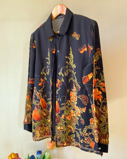 Floral Layered Semi Sheer Vintage Shirt