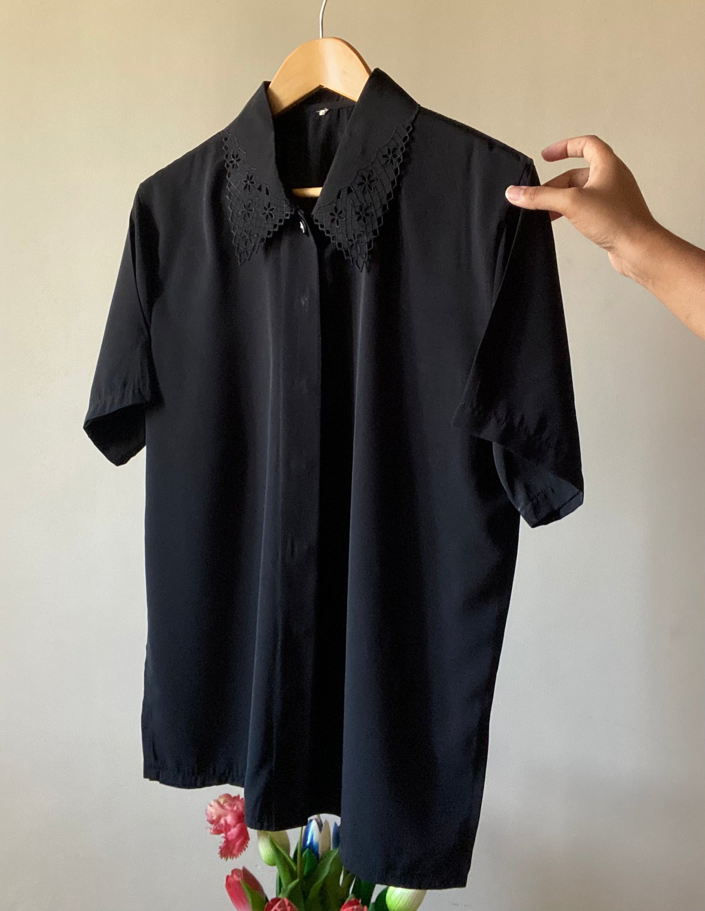 Black Embroidered Collar Vintage Shirt