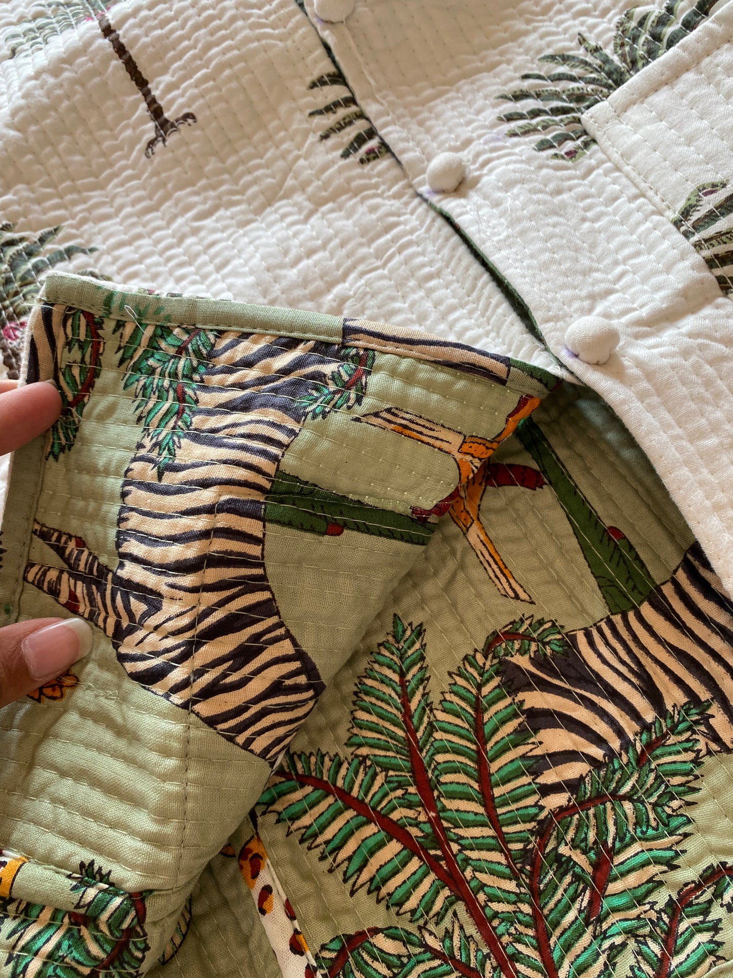 Tropical Block Print Quilted Jacket