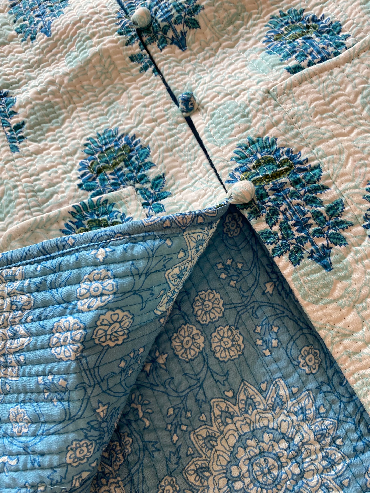 Blue Block Print Quilted Jacket