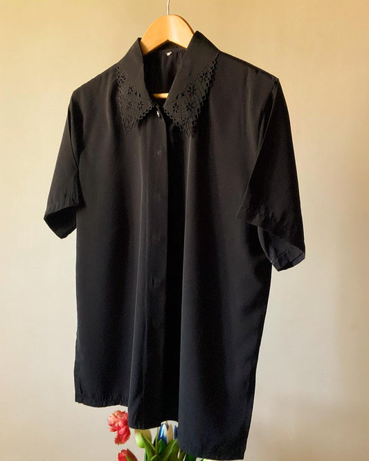 Black Embroidered Collar Vintage Shirt