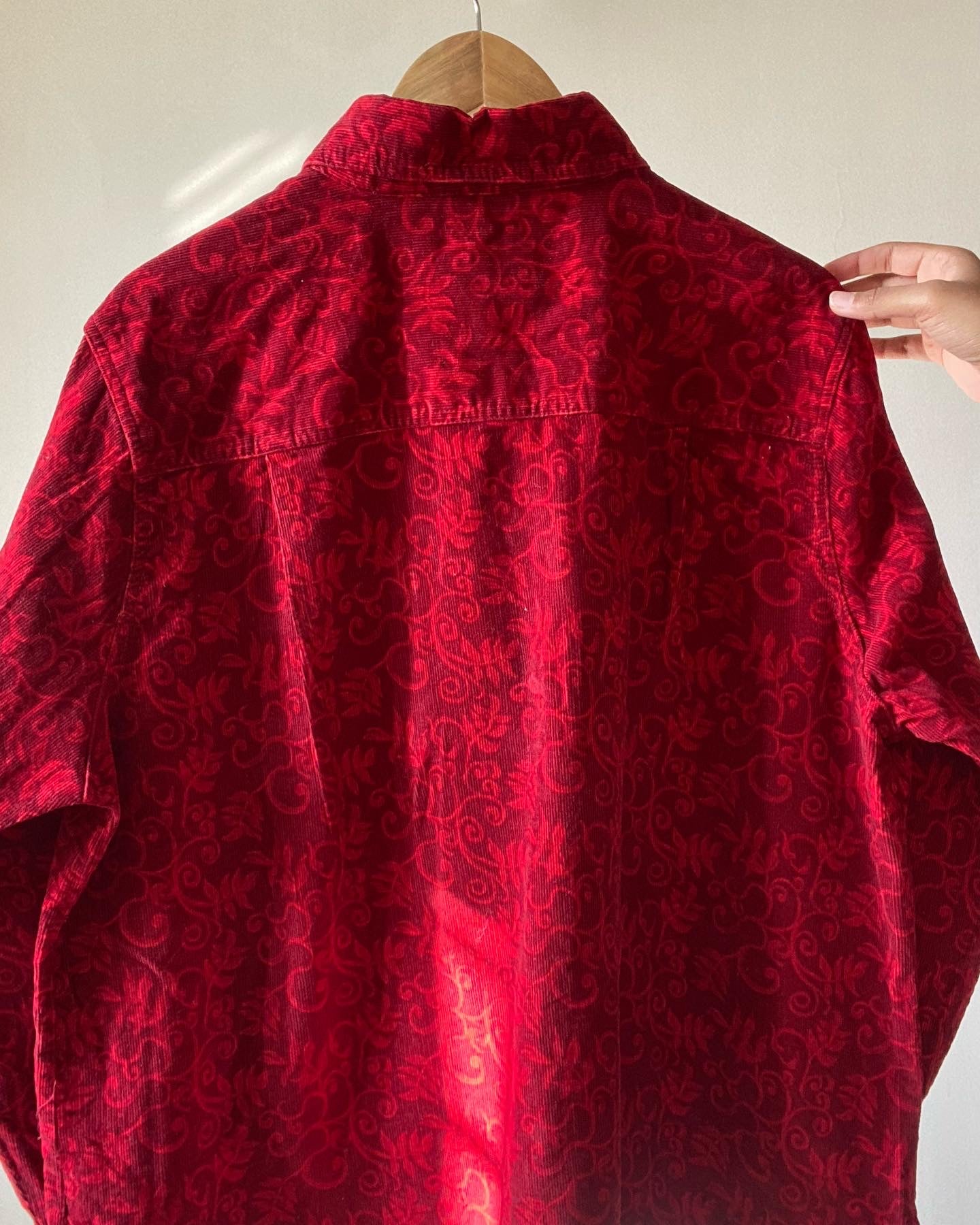 Red Printed Corduroy Vintage Shaket