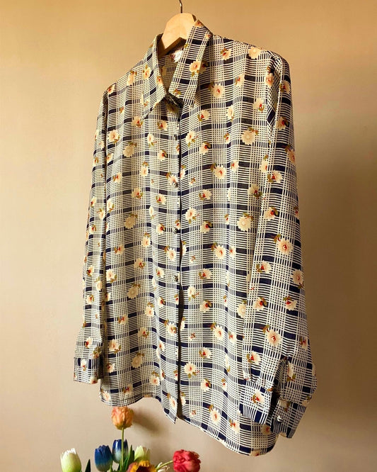 Checked Floral Print Vintage Shirt