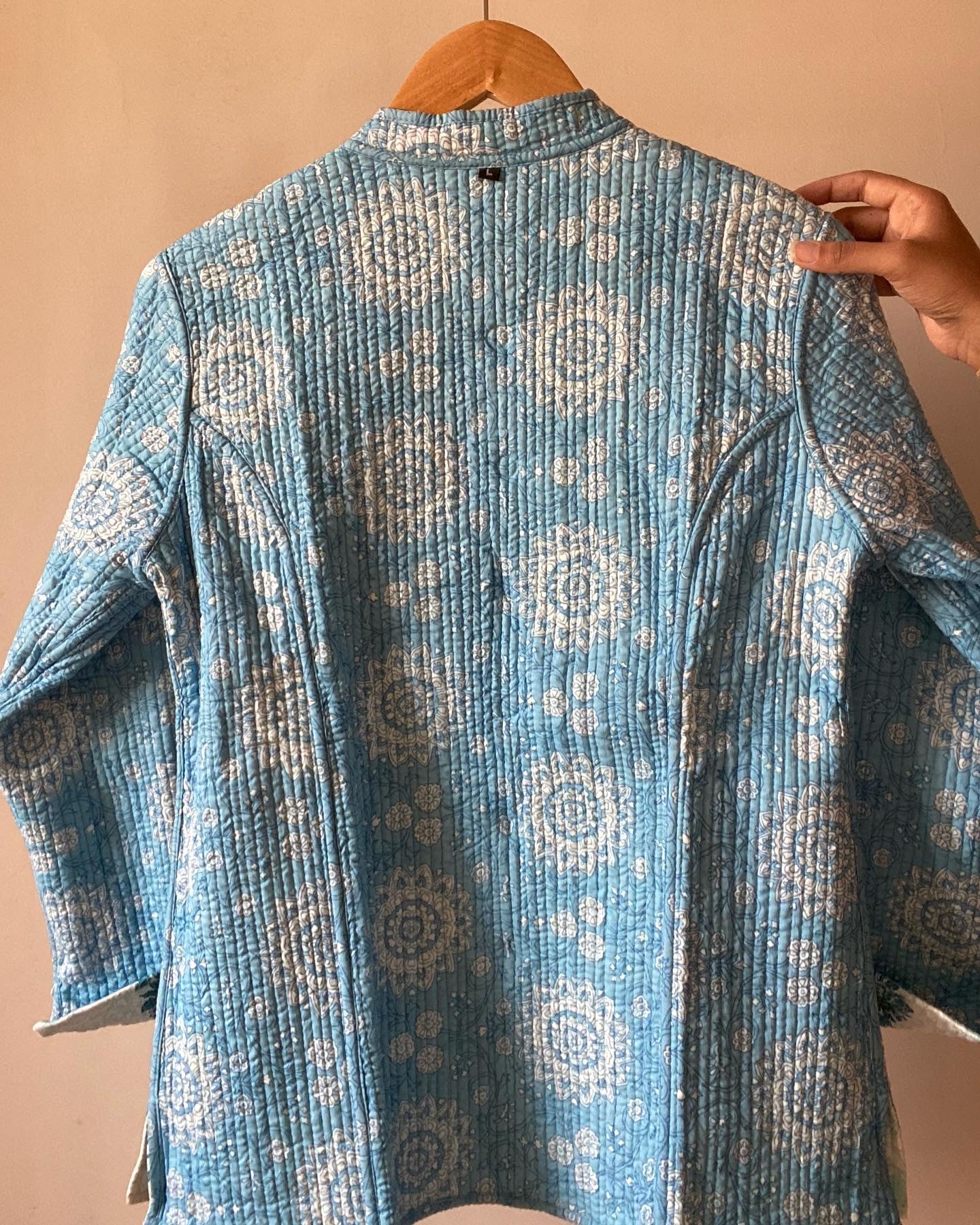 Blue Block Print Quilted Jacket