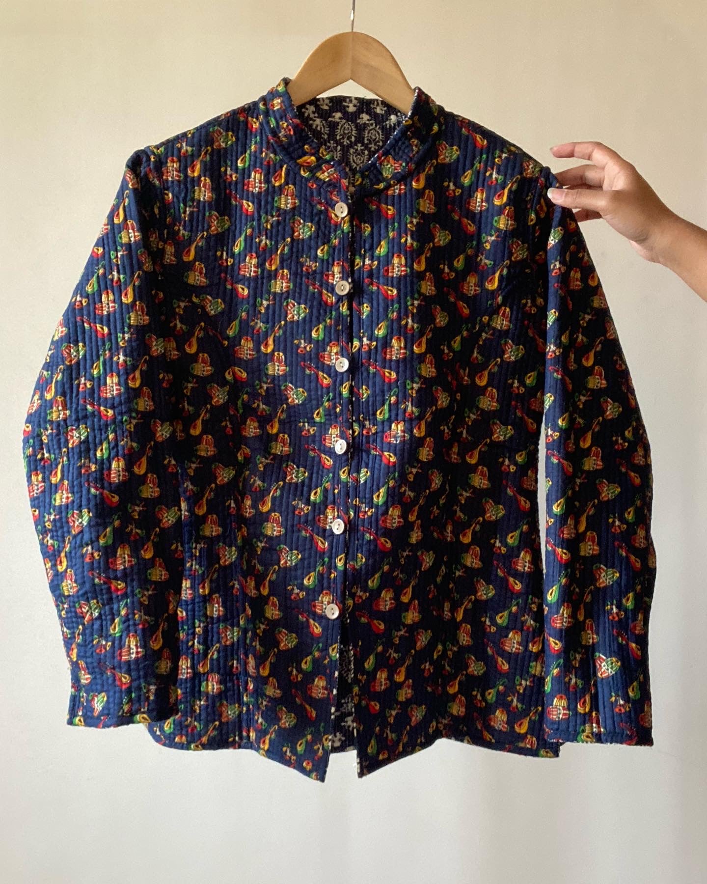 Block Multi Pattern Printed Cotton Reversible Quilted Jacket