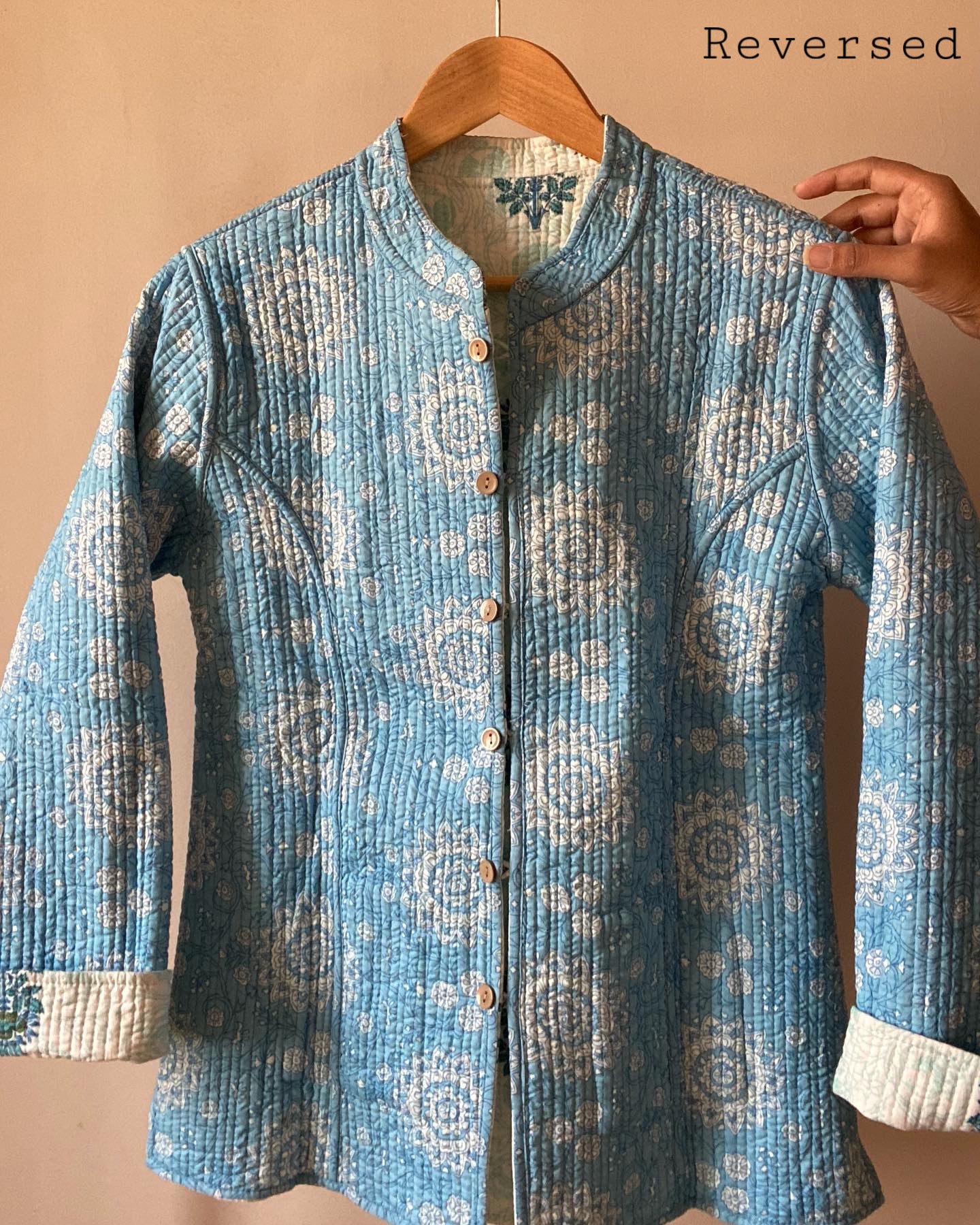 Blue Block Print Quilted Jacket